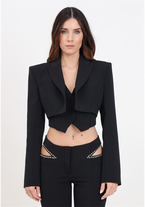 Black women's crop jacket with golden applications on the sleeves PATRIZIA PEPE | 8S0492/A6F5K103